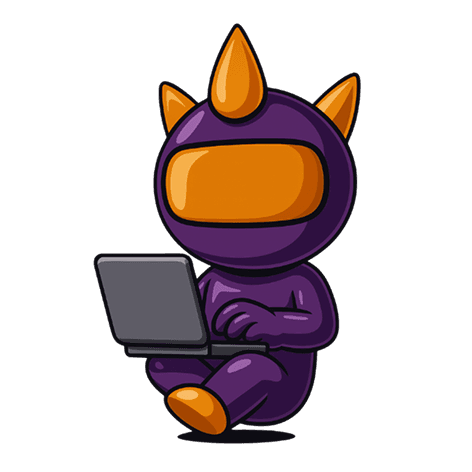 mascot with laptop
